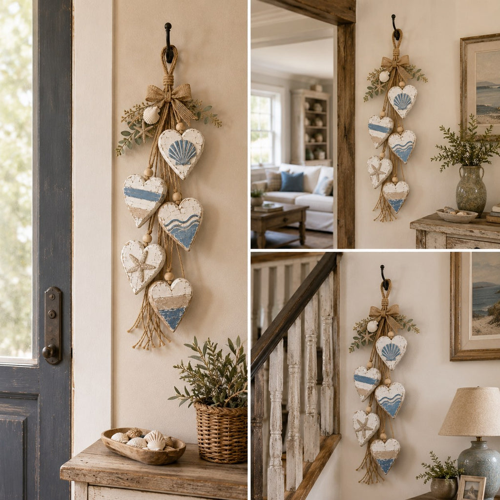 The Heart Garland — Lit Wooden Hearts on Jute — 8