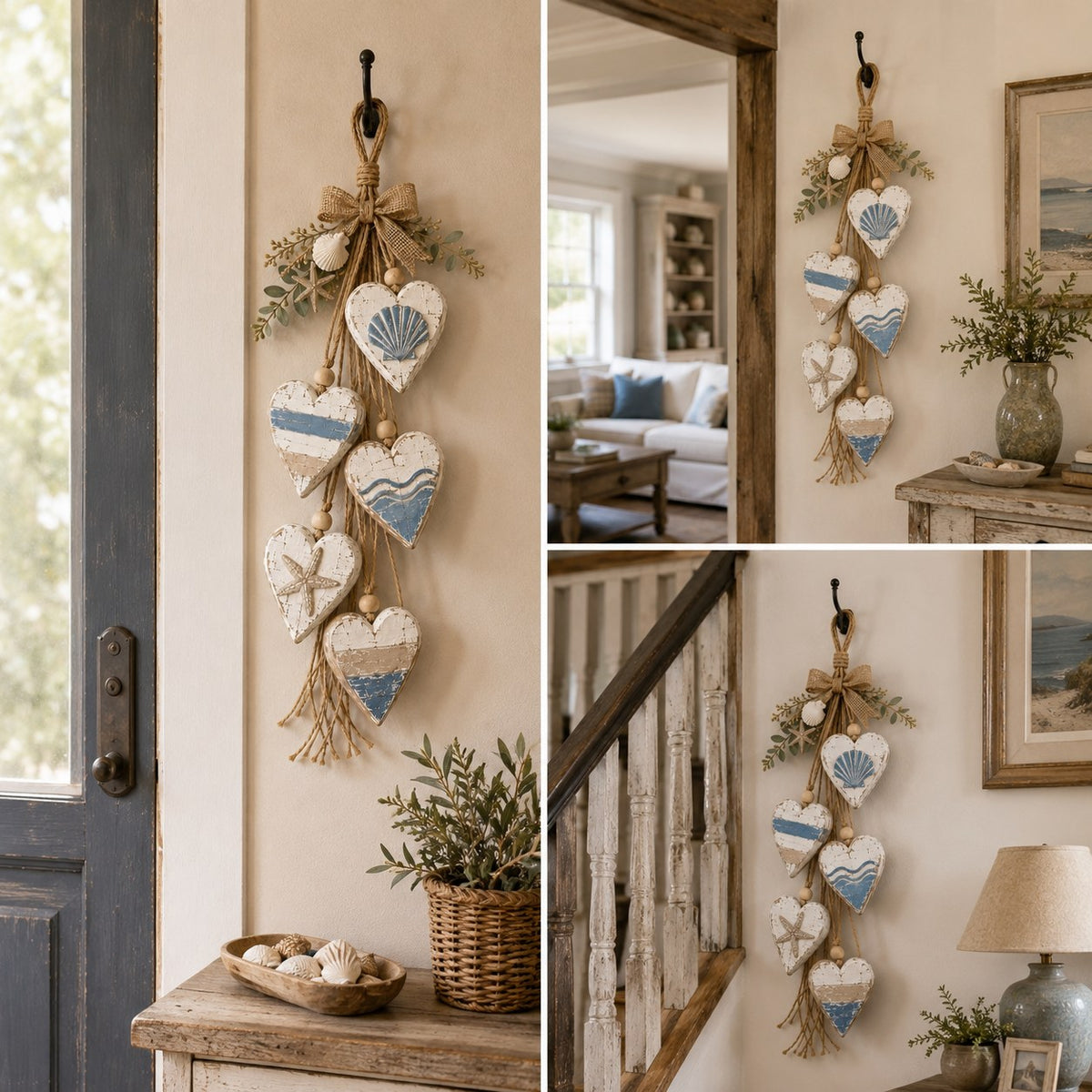The Heart Garland — Lit Wooden Hearts on Jute — 8