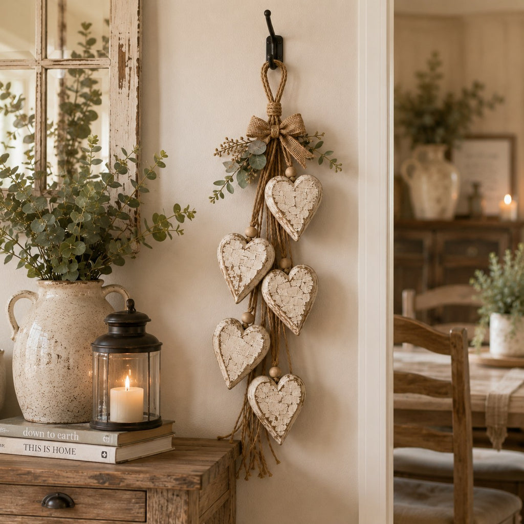 The Heart Garland — Lit Wooden Hearts on Jute — 9