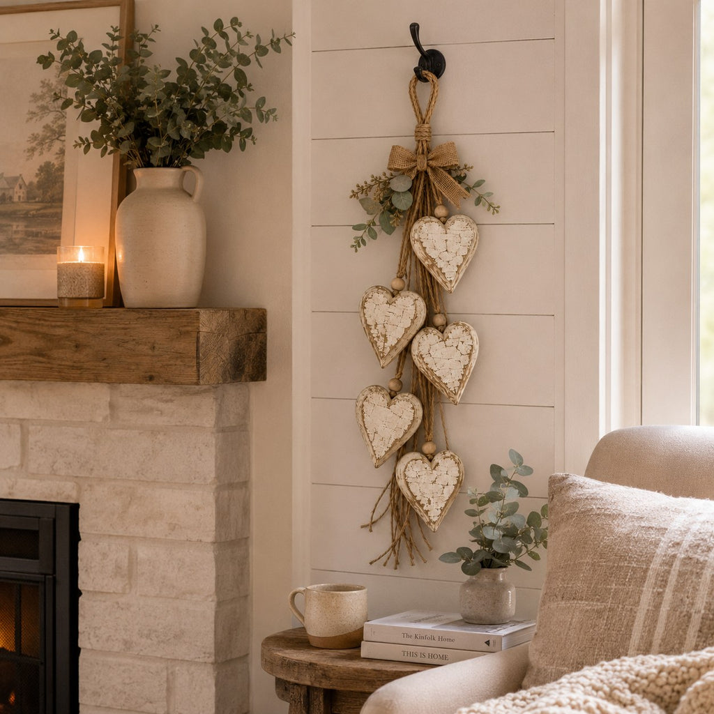 The Heart Garland — Lit Wooden Hearts on Jute — 5