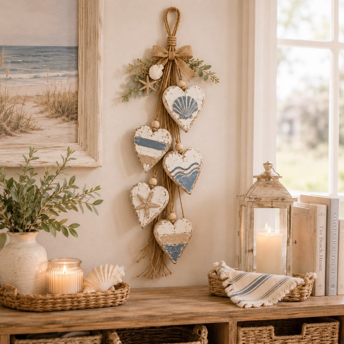 The Heart Garland — Lit Wooden Hearts on Jute — 6