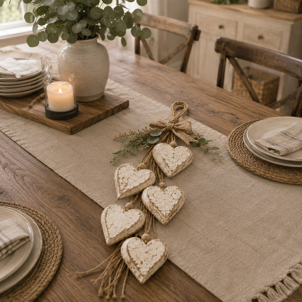 The Heart Garland — Lit Wooden Hearts on Jute — 10