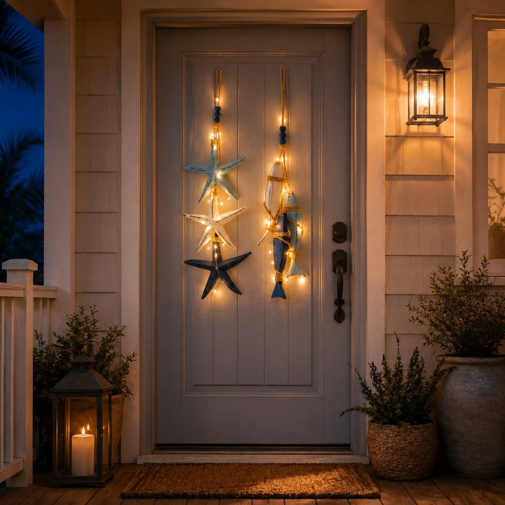 The Coastal Garland — Lit Wooden Starfish or Fish — 3