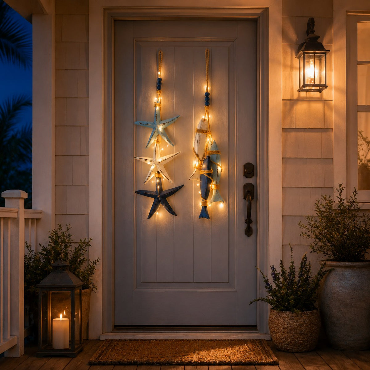 The Coastal Garland — Lit Wooden Starfish or Fish — 3