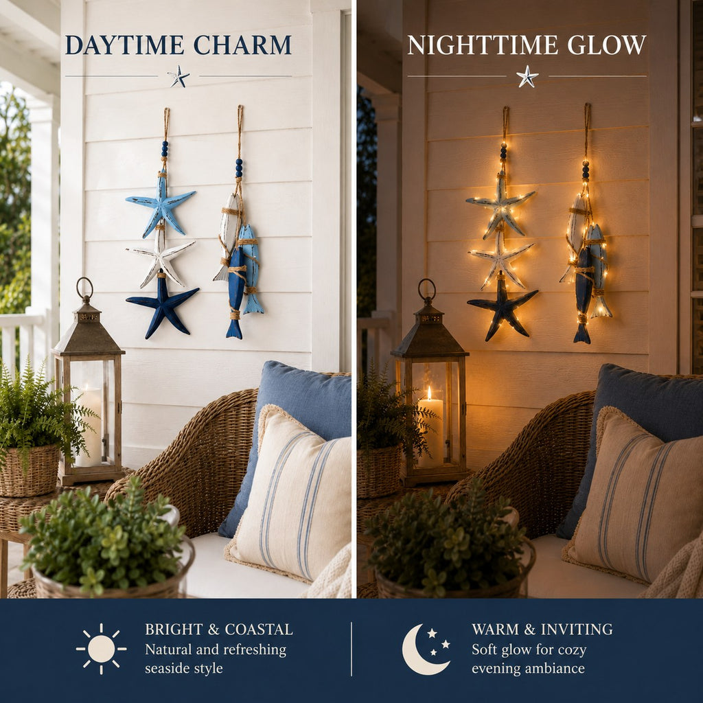 The Coastal Garland — Lit Wooden Starfish or Fish — 7