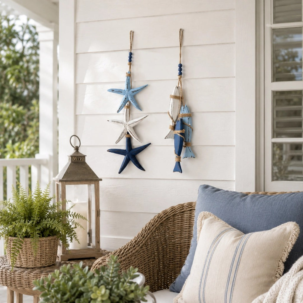 The Coastal Garland — Lit Wooden Starfish or Fish — 5
