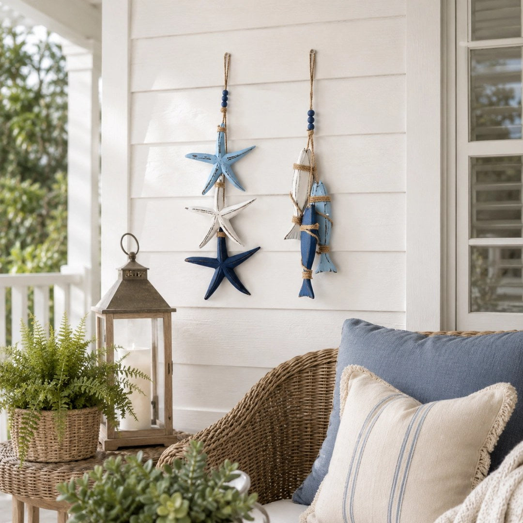The Coastal Garland — Lit Wooden Starfish or Fish — 5