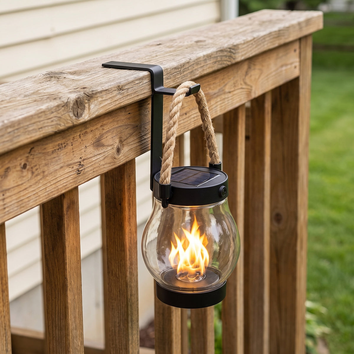 The Rail — Two Solar Flame Lanterns with Over-the-Rail Hooks — 4