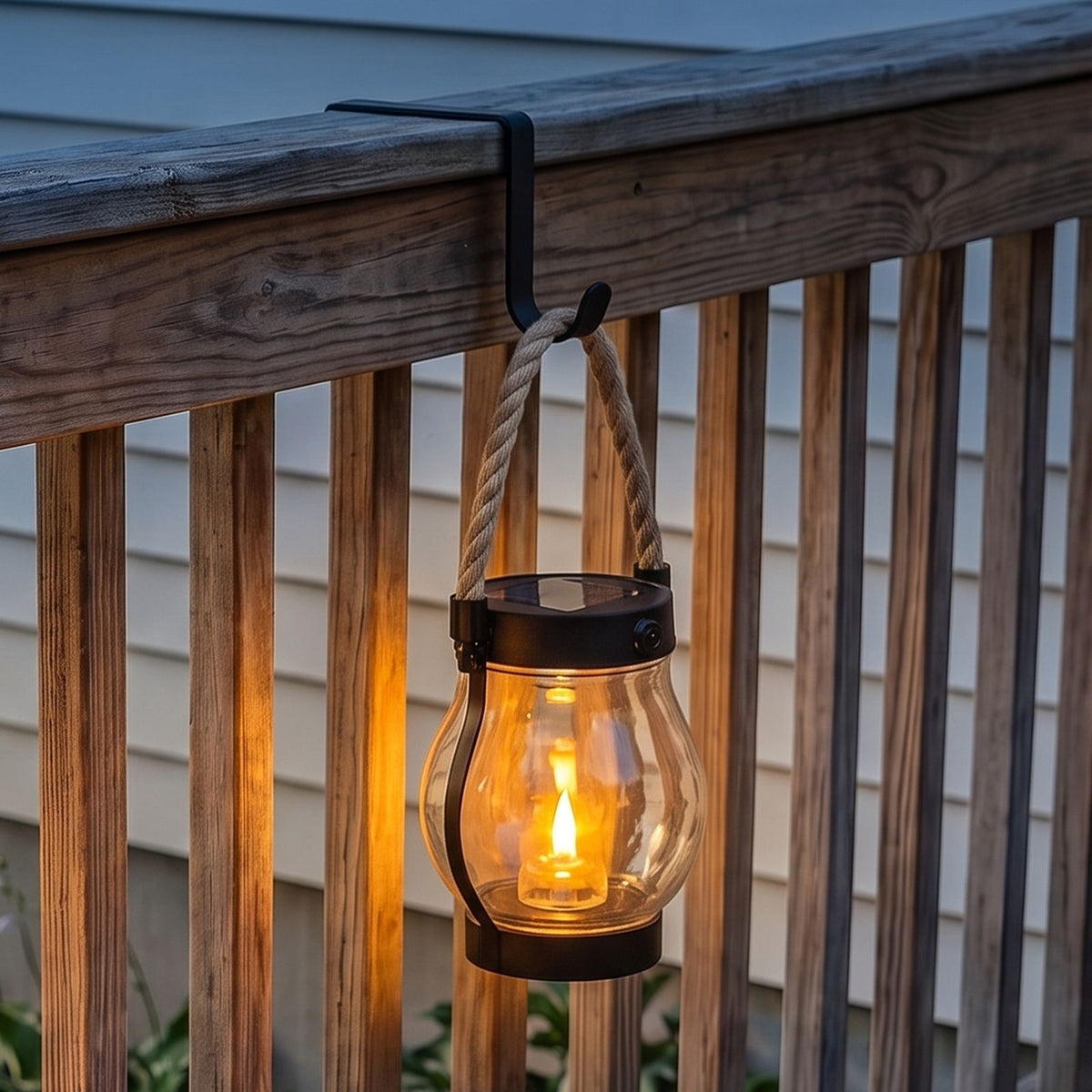 The Rail — Two Solar Flame Lanterns with Over-the-Rail Hooks — 4